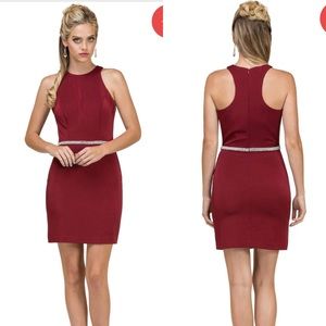 Burgundy short fitted dress size XL new with tags attached beaded belt